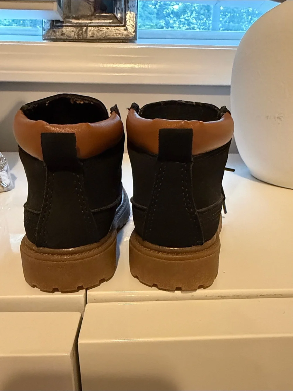 Kids Black Nubuck Lace-Up Boots with Brown Sole